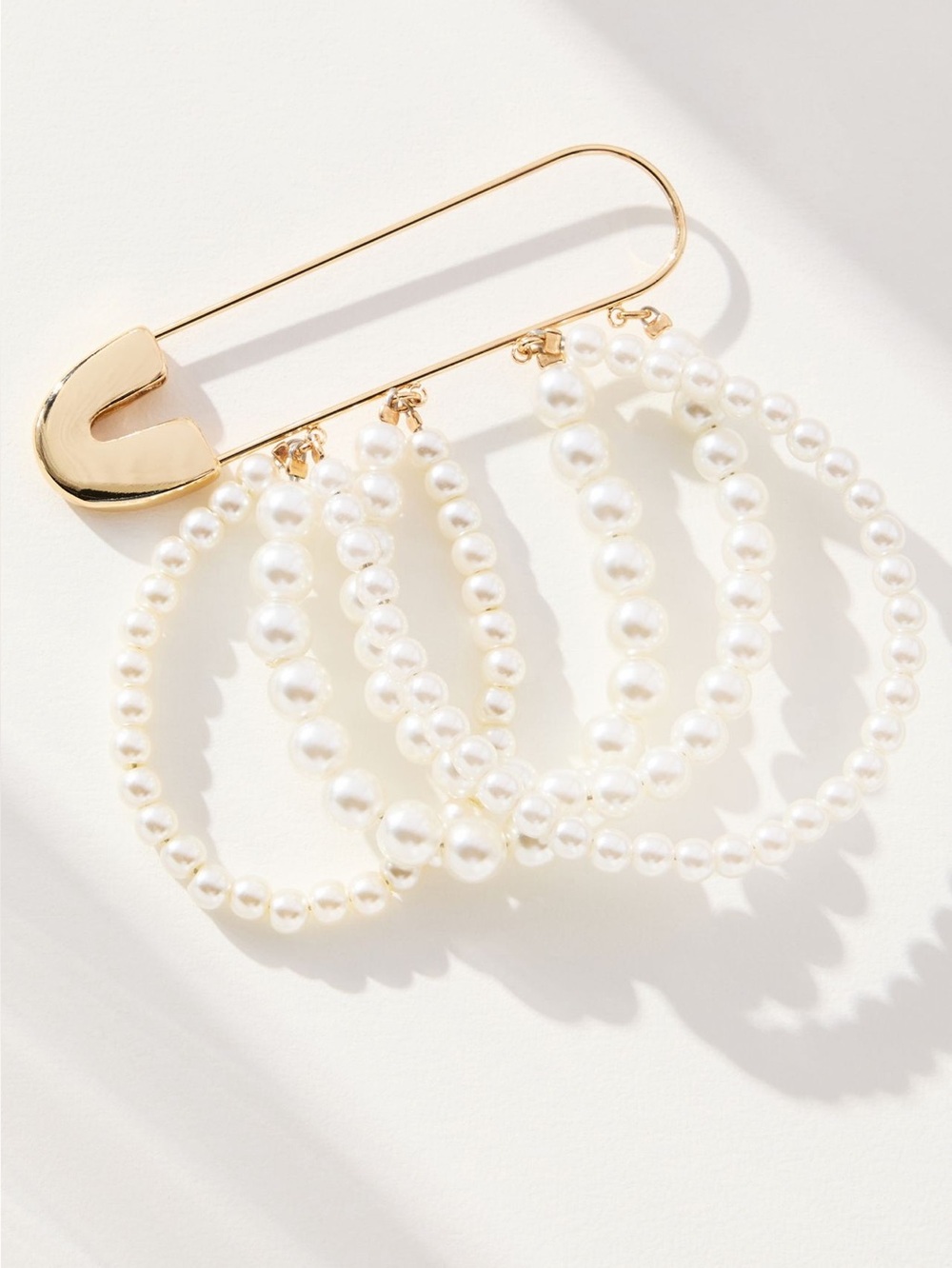Anthropologie 14KT Gold Plated Brooch Safety Pin Pearl Strands Pin New